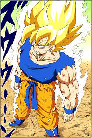 vu plongeante sur goku, transformé en super sayan